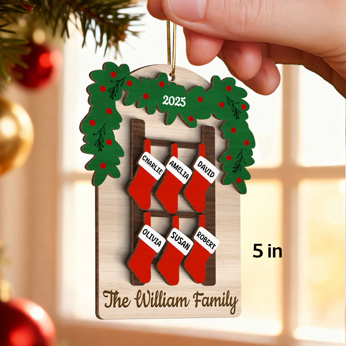 Family Names Ladder Stocking - Persnalized 3-Layered Wooden Ornament - Christmas Gift - Image 2