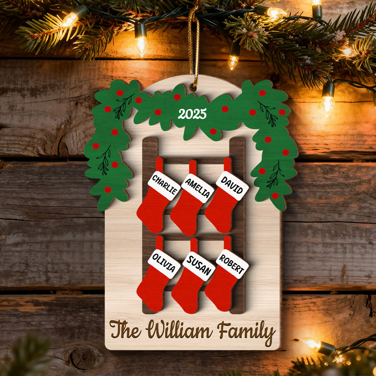 Family Names Ladder Stocking - Persnalized 3-Layered Wooden Ornament - Christmas Gift - Image 5