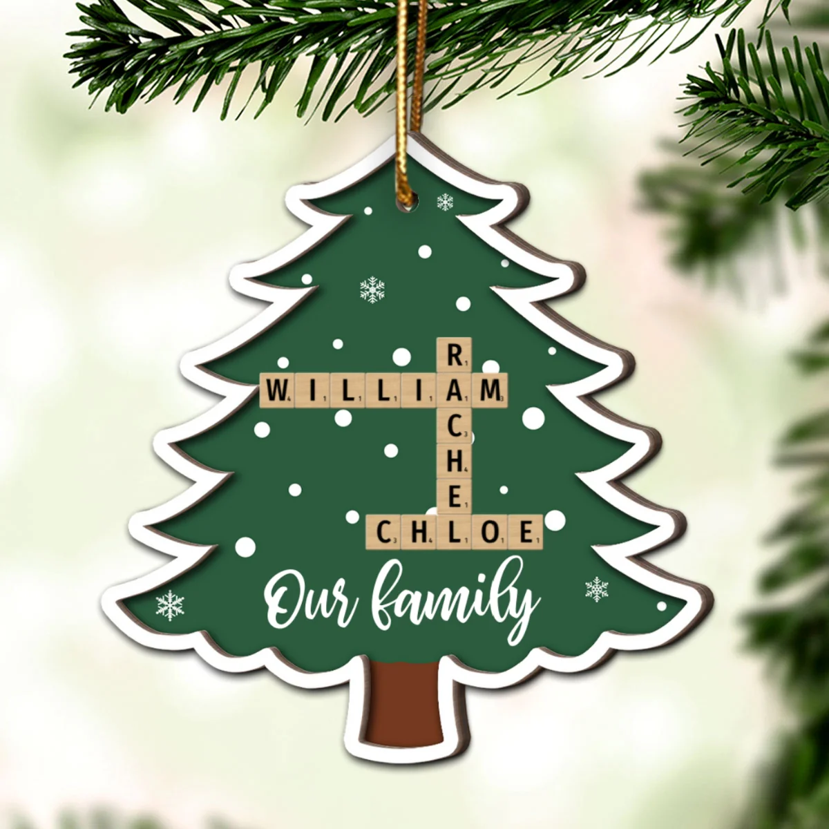 Family Names Puzzle Crossword In Christmas Tree Personalized 2-Layer Wooden Ornament, Christmas Gift For Family - Image 11