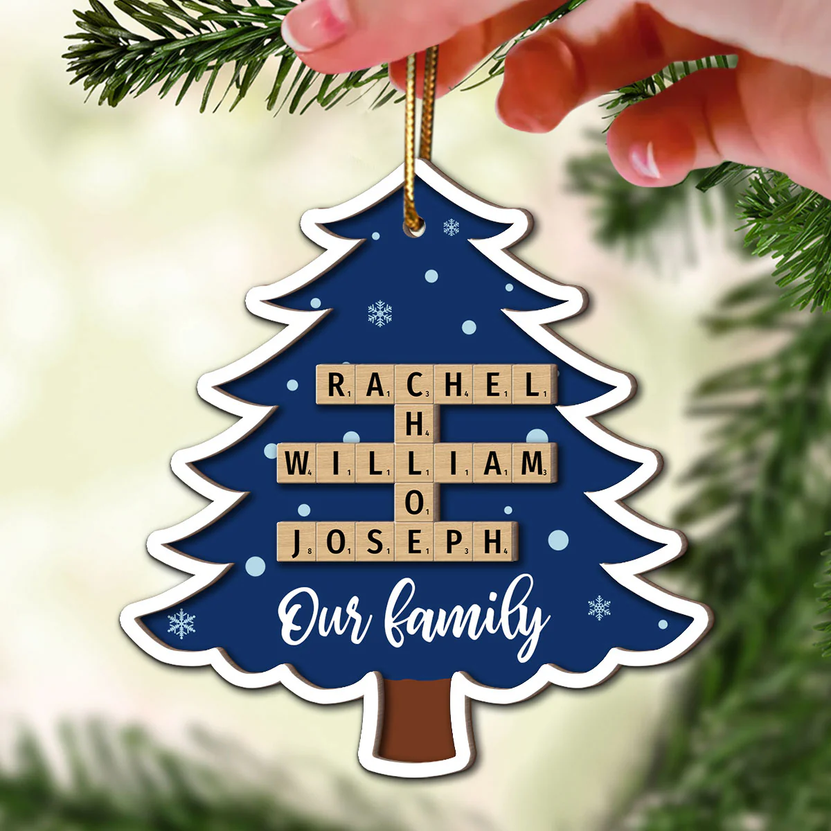Family Names Puzzle Crossword In Christmas Tree Personalized 2-Layer Wooden Ornament, Christmas Gift For Family - Image 3
