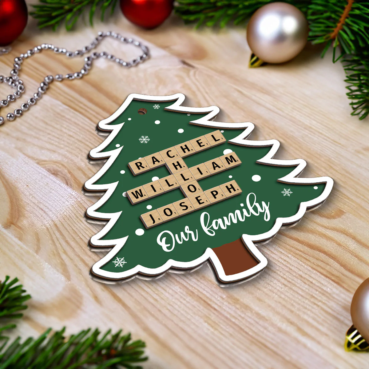 Family Names Puzzle Crossword In Christmas Tree Personalized 2-Layer Wooden Ornament, Christmas Gift For Family - Image 4