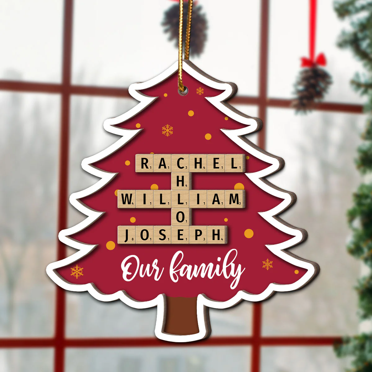Family Names Puzzle Crossword In Christmas Tree Personalized 2-Layer Wooden Ornament, Christmas Gift For Family - Image 5