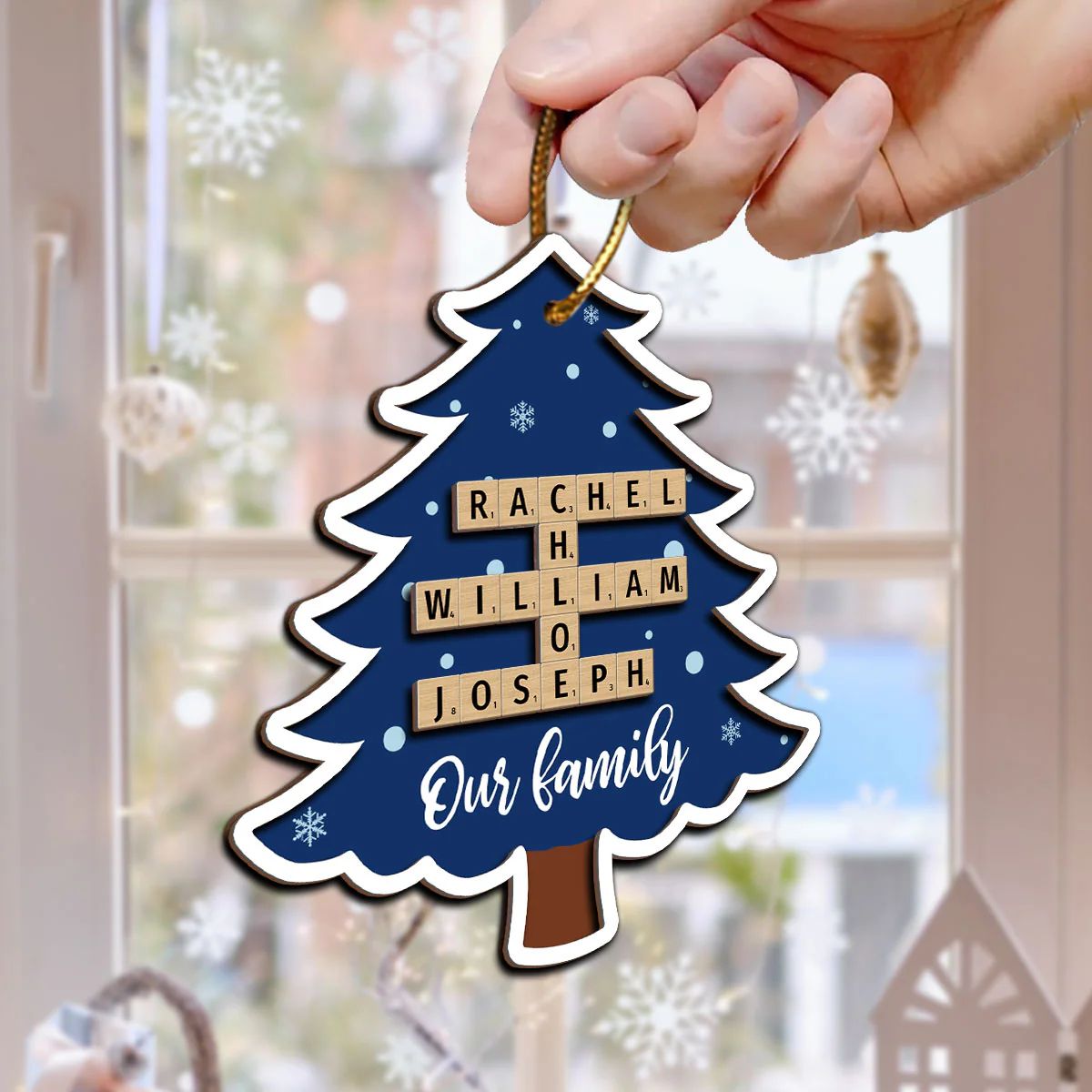Family Names Puzzle Crossword In Christmas Tree Personalized 2-Layer Wooden Ornament, Christmas Gift For Family - Image 6