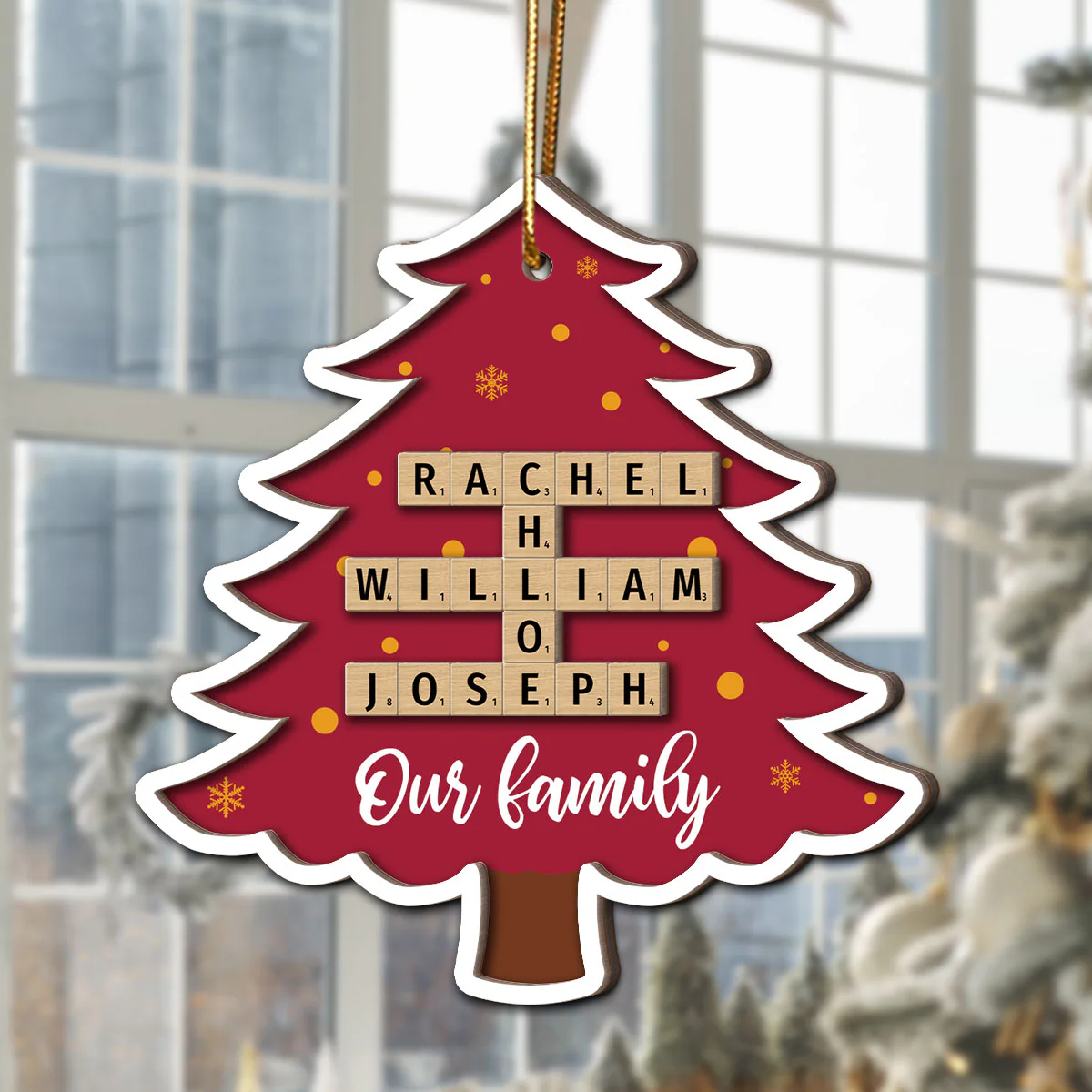 Family Names Puzzle Crossword In Christmas Tree Personalized 2-Layer Wooden Ornament, Christmas Gift For Family - Image 7