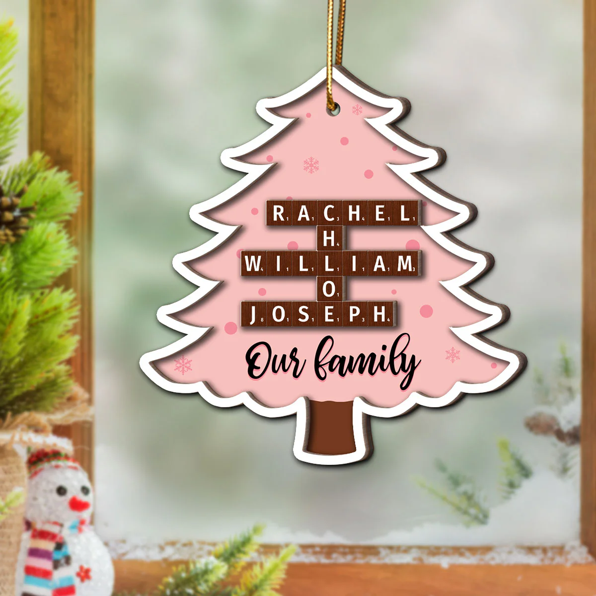 Family Names Puzzle Crossword In Christmas Tree Personalized 2-Layer Wooden Ornament, Christmas Gift For Family - Image 8