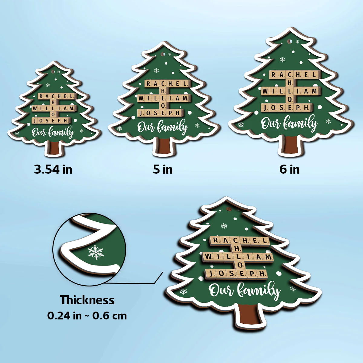 Family Names Puzzle Crossword In Christmas Tree Personalized 2-Layer Wooden Ornament, Christmas Gift For Family - Image 9