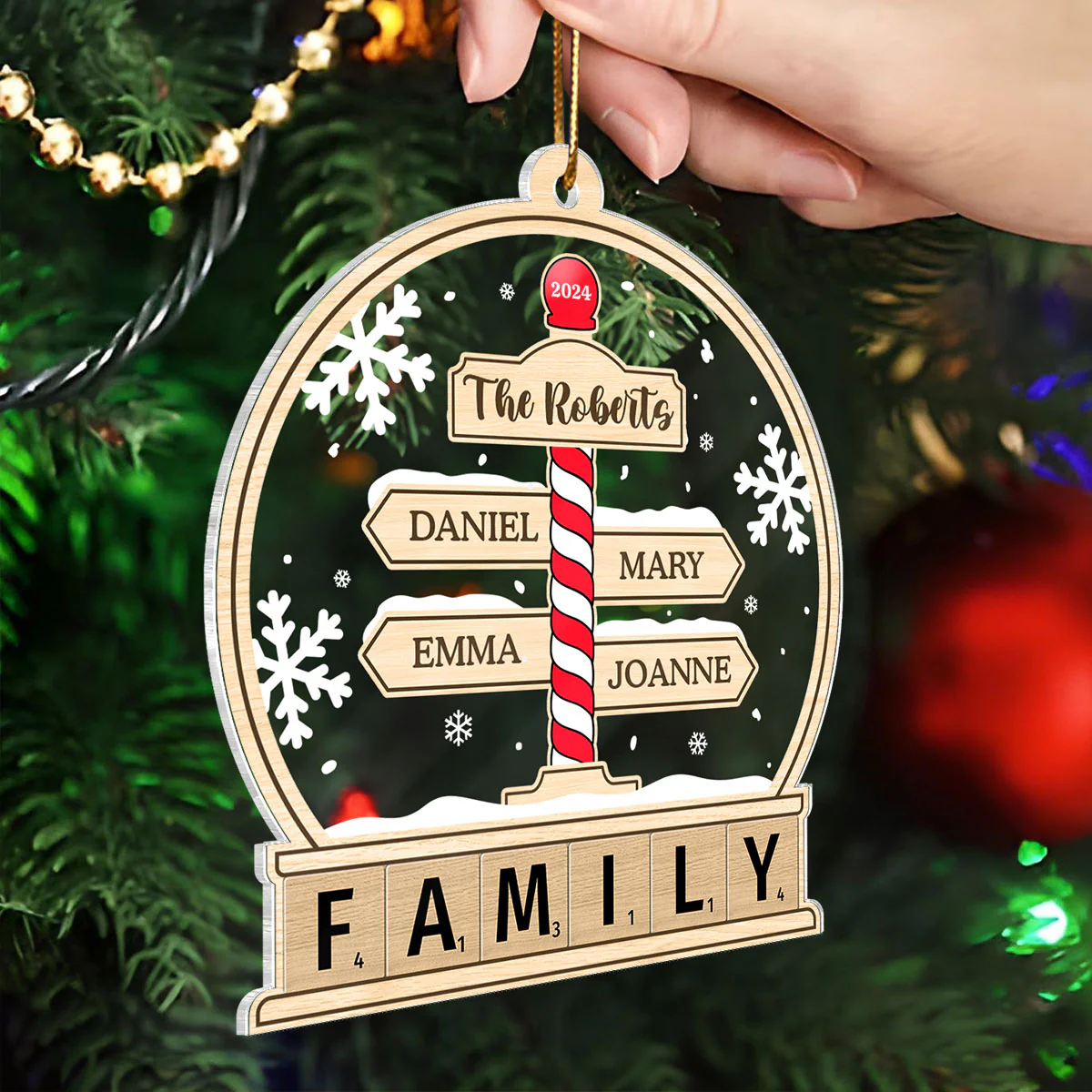 Family North Pole Sign In Snow Globe Personalized Acrylic Ornament, Christmas Gift - Image 4
