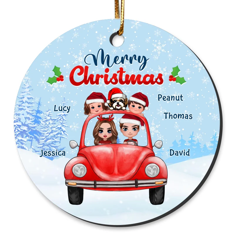 Family On Car Christmas Personalized Circle Ornament - Image 2