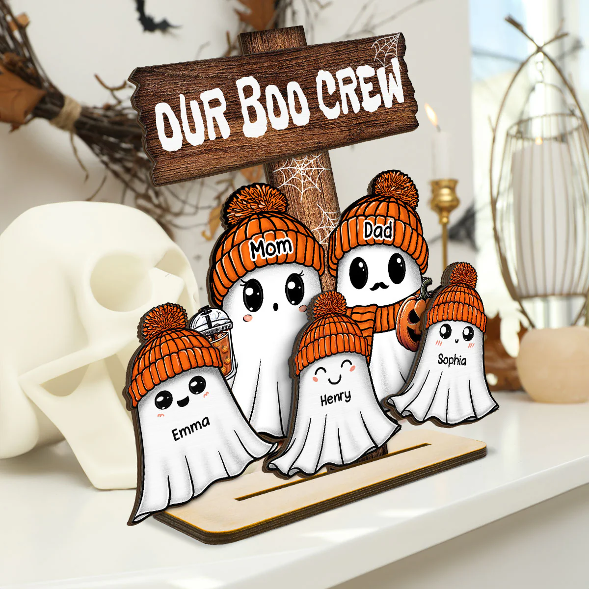 Family Our Boo Crew Fall Season Halloween Personalized 2-Layer Standing Wooden Plaque - Image 3