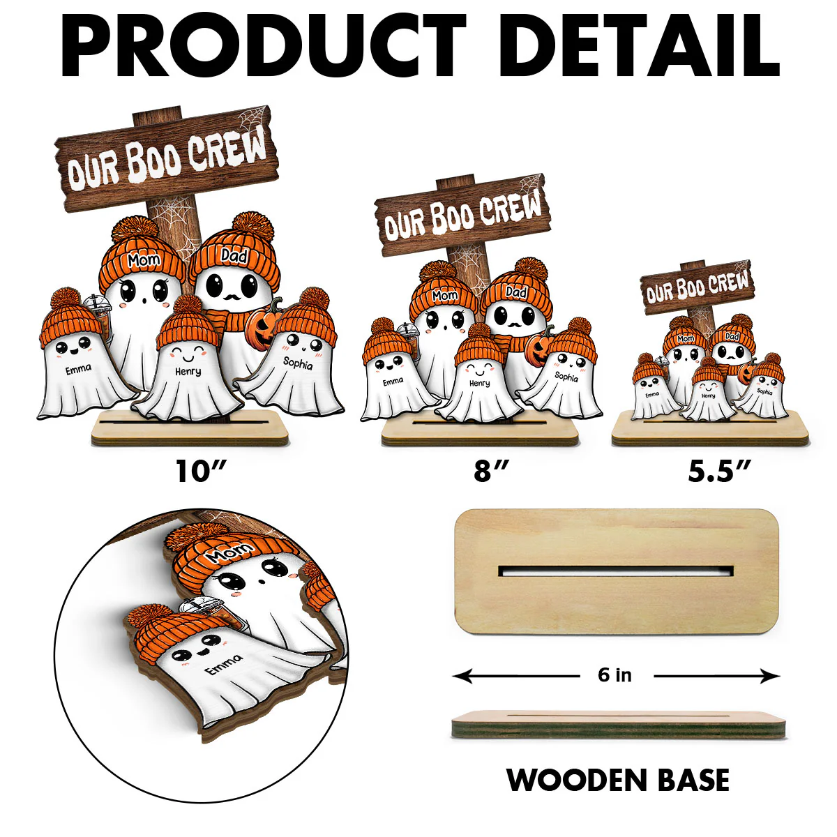 Family Our Boo Crew Fall Season Halloween Personalized 2-Layer Standing Wooden Plaque - Image 6