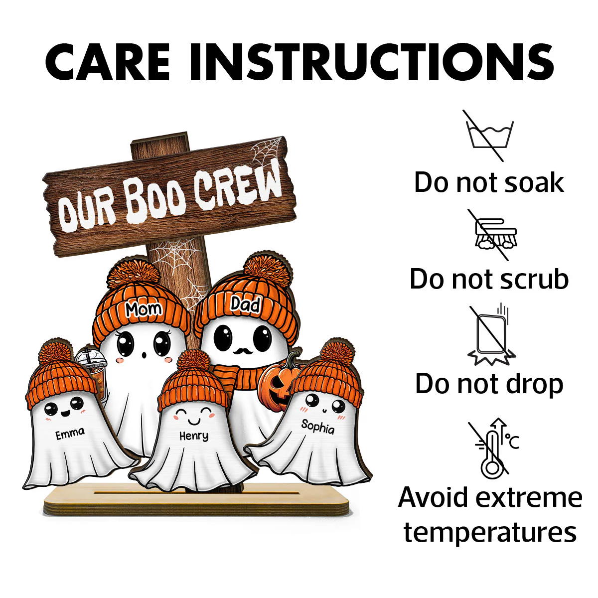 Family Our Boo Crew Fall Season Halloween Personalized 2-Layer Standing Wooden Plaque - Image 7