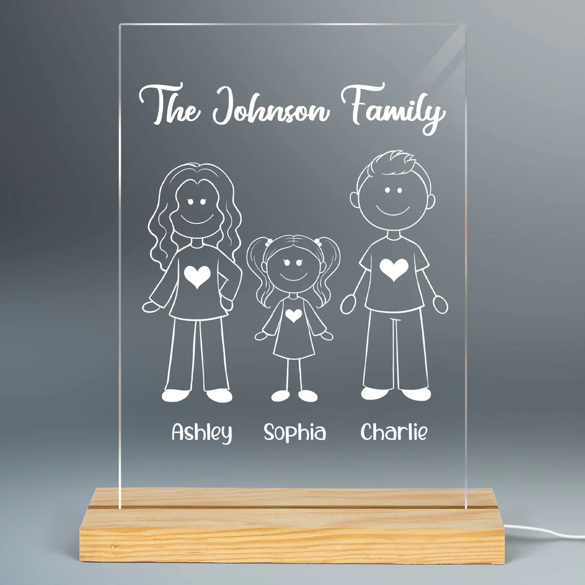 Family Outline Personalized Plaque LED Night Light, Acrylic LED Lamp - Image 2