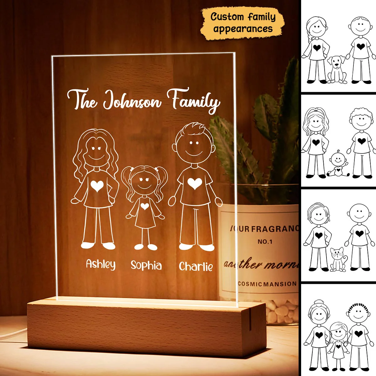 Family Outline Personalized Plaque LED Night Light, Acrylic LED Lamp - Image 3