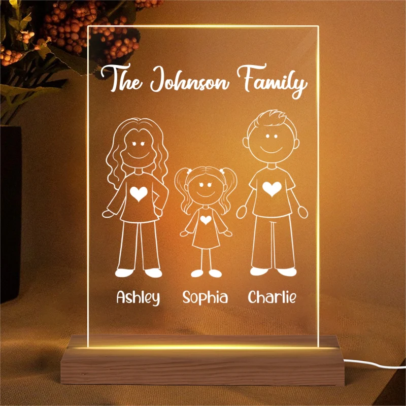 Family Outline Personalized Plaque LED Night Light, Acrylic LED Lamp - Image 4