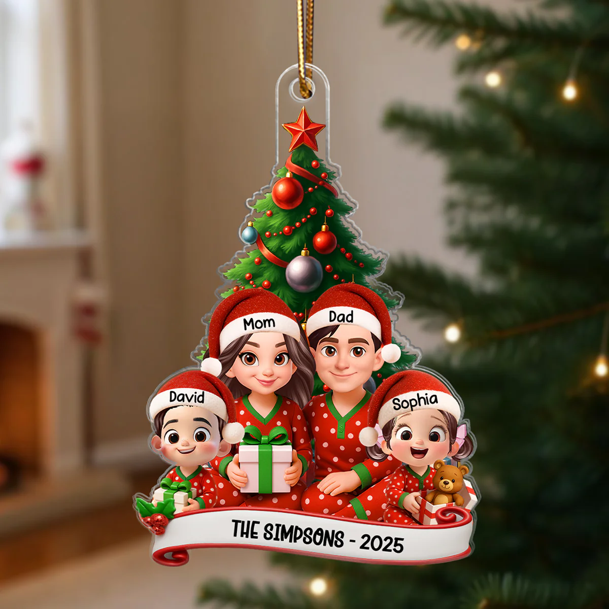 Family Pajama Personalized Acrylic Ornament, Christmas Decor for Family - Image 3