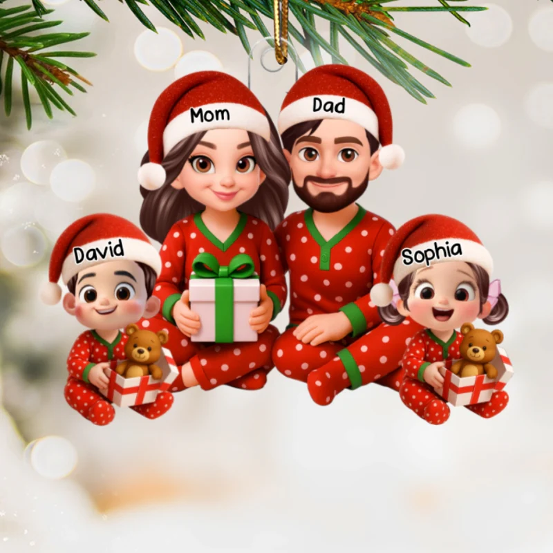 Family Pajama Sitting Personalized Christmas Acrylic Ornament, Gift for Husband, Wife, Children - Image 10