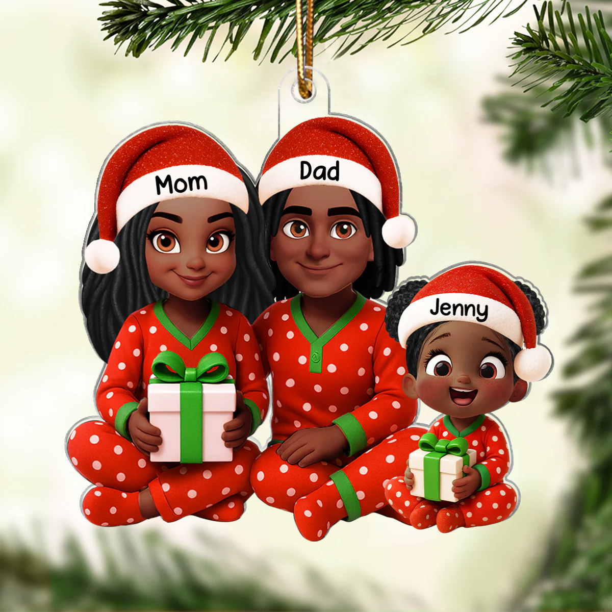 Family Pajama Sitting Personalized Christmas Acrylic Ornament, Gift for Husband, Wife, Children - Image 3