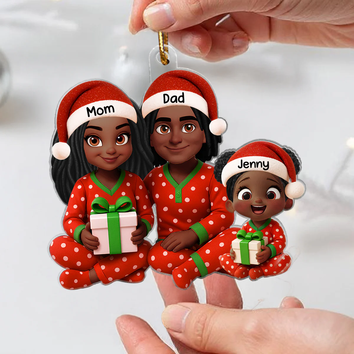 Family Pajama Sitting Personalized Christmas Acrylic Ornament, Gift for Husband, Wife, Children - Image 5