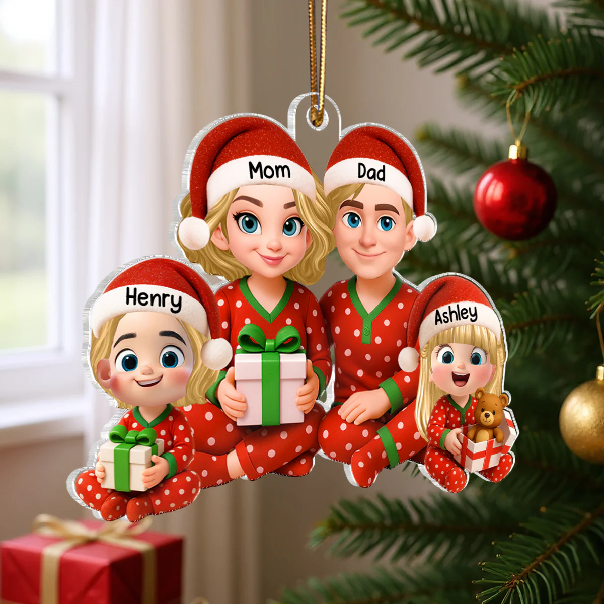 Family Pajama Sitting Personalized Christmas Acrylic Ornament, Gift for Husband, Wife, Children - Image 6