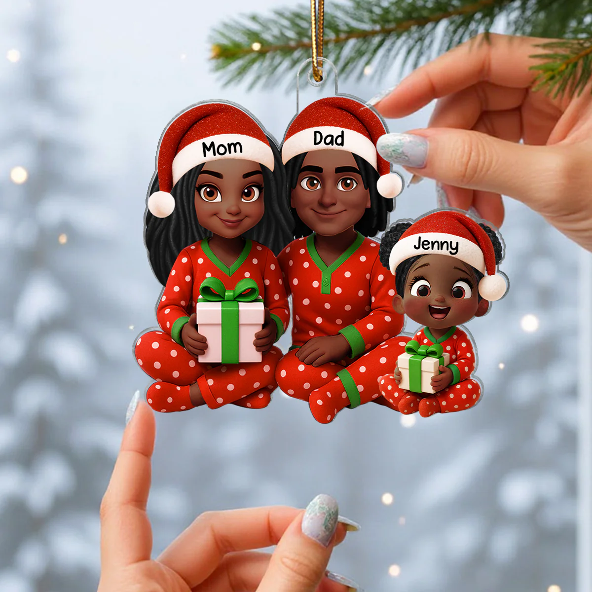 Family Pajama Sitting Personalized Christmas Acrylic Ornament, Gift for Husband, Wife, Children - Image 7