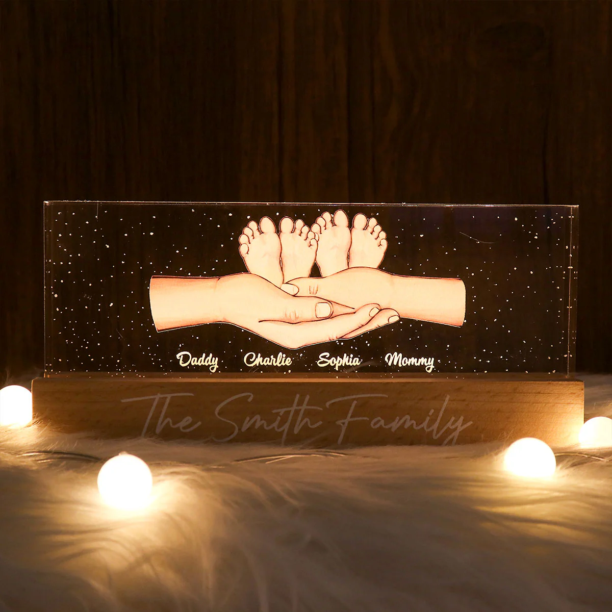 Family Parents Hands Kids Feet Personalized Acrylic LED Night Light - Image 2