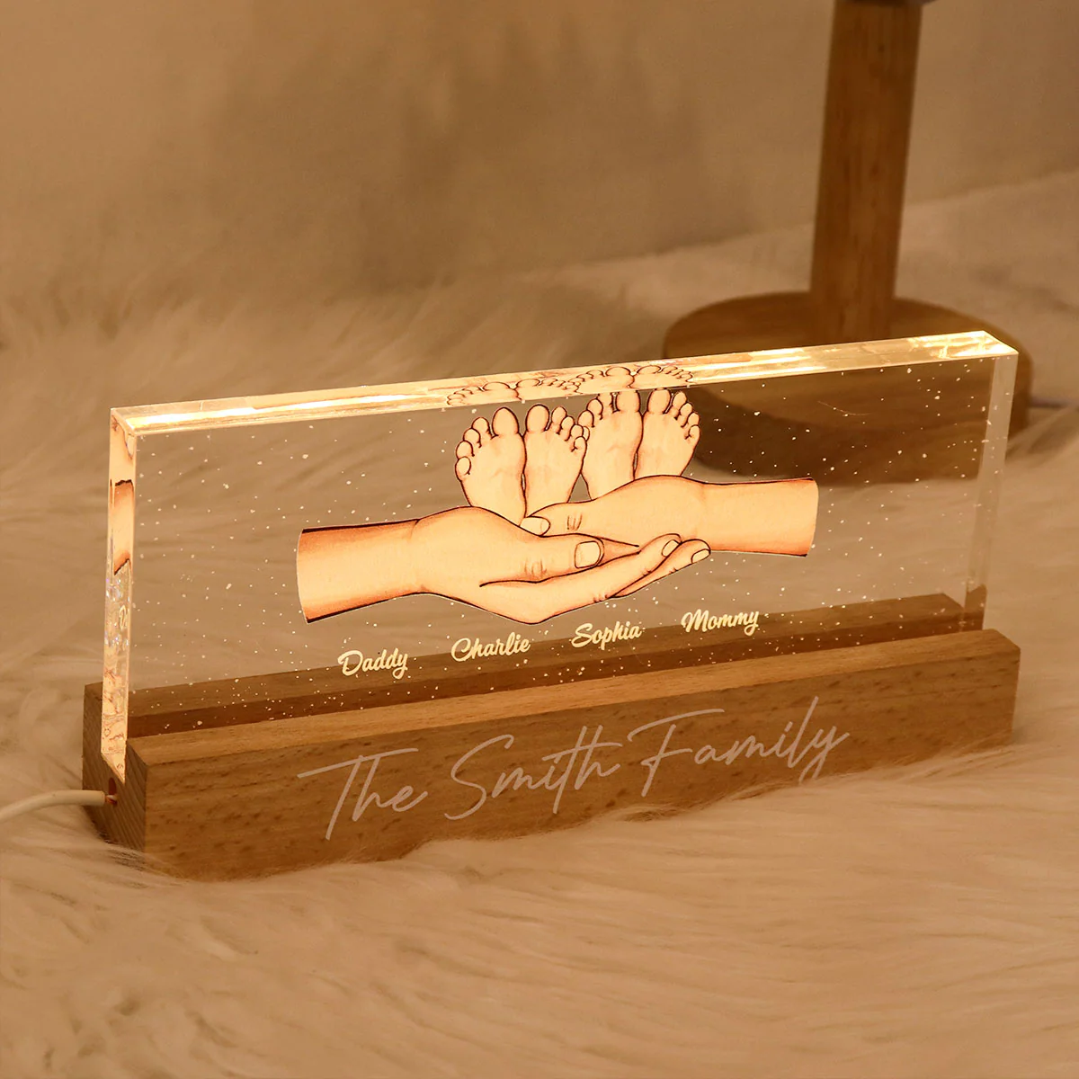 Family Parents Hands Kids Feet Personalized Acrylic LED Night Light - Image 6