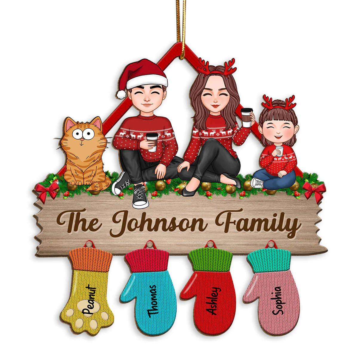 Family Peeking Christmas Glove - Personalized Ornament