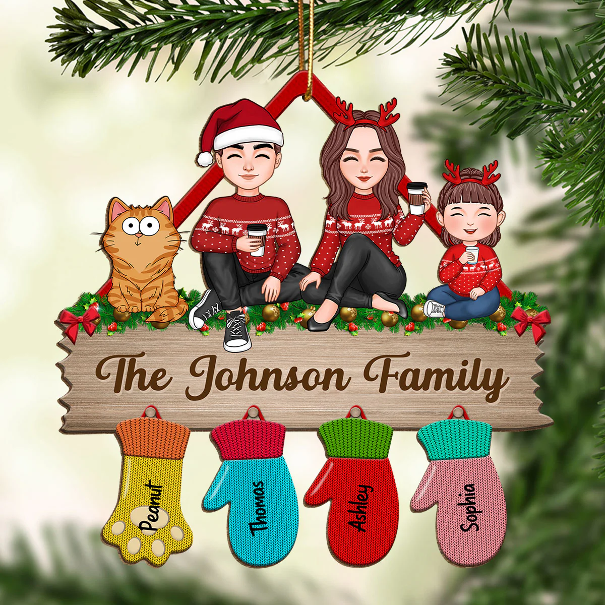Family Peeking Christmas Glove - Personalized Ornament - Image 2