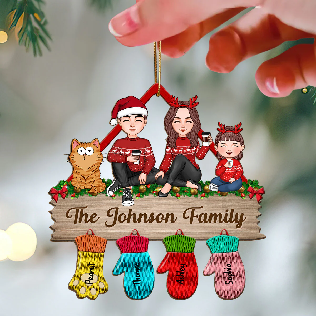 Family Peeking Christmas Glove - Personalized Ornament - Image 3