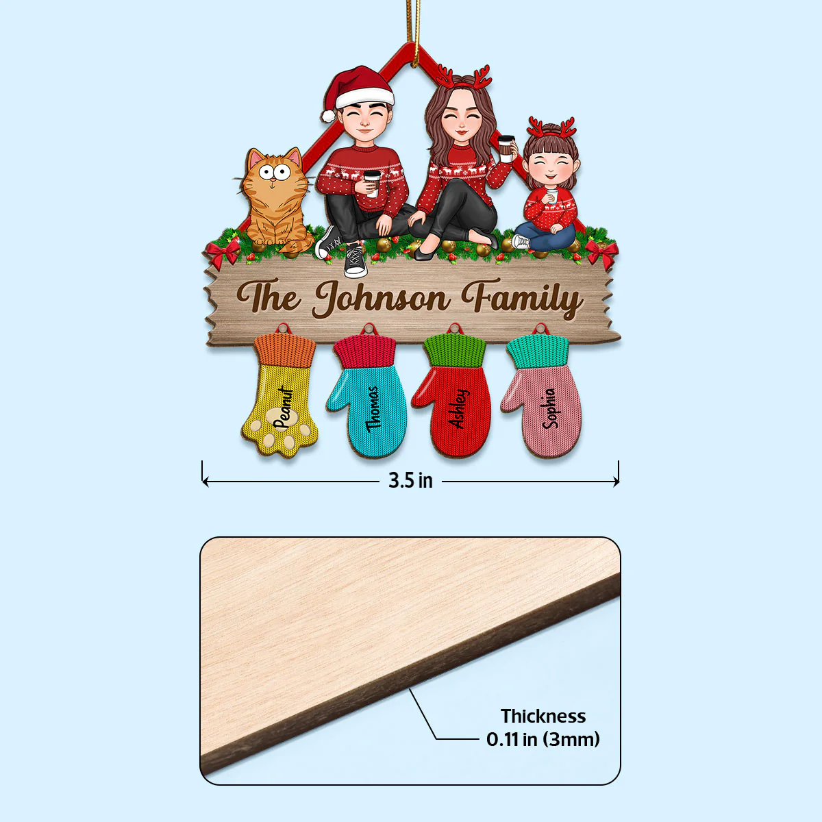 Family Peeking Christmas Glove - Personalized Ornament - Image 4