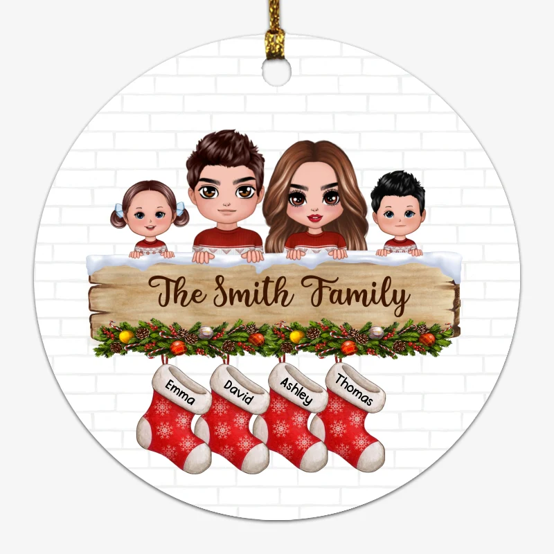 Family Peeking On Christmas Stocking Personalized Circle Ornament - Image 4