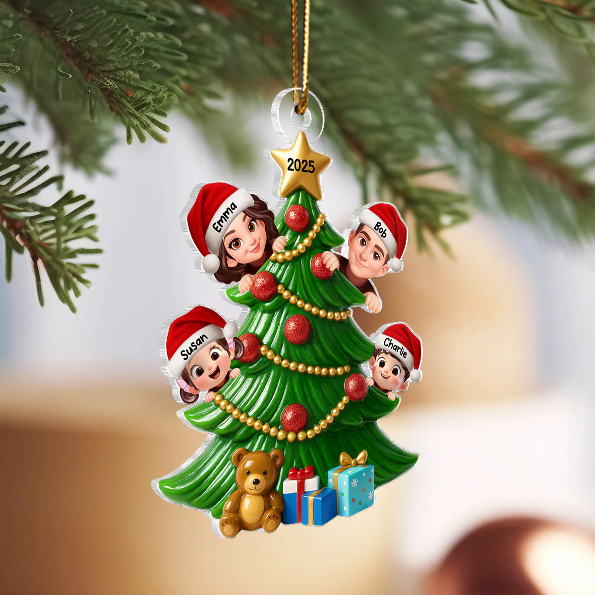 Family Peeking on Christmas Tree Personalized Acrylic Ornament, 2025 Thoughtful Christmas Gift for Family, Husband, Wife - Image 6