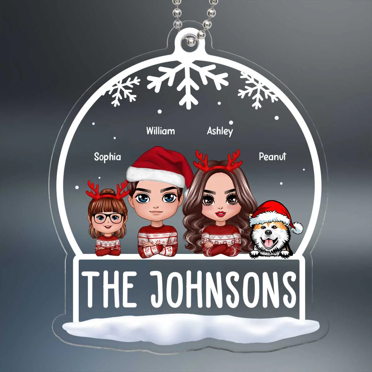 Family Peeking Snow Globe Personalized Acrylic Ornament - Image 2