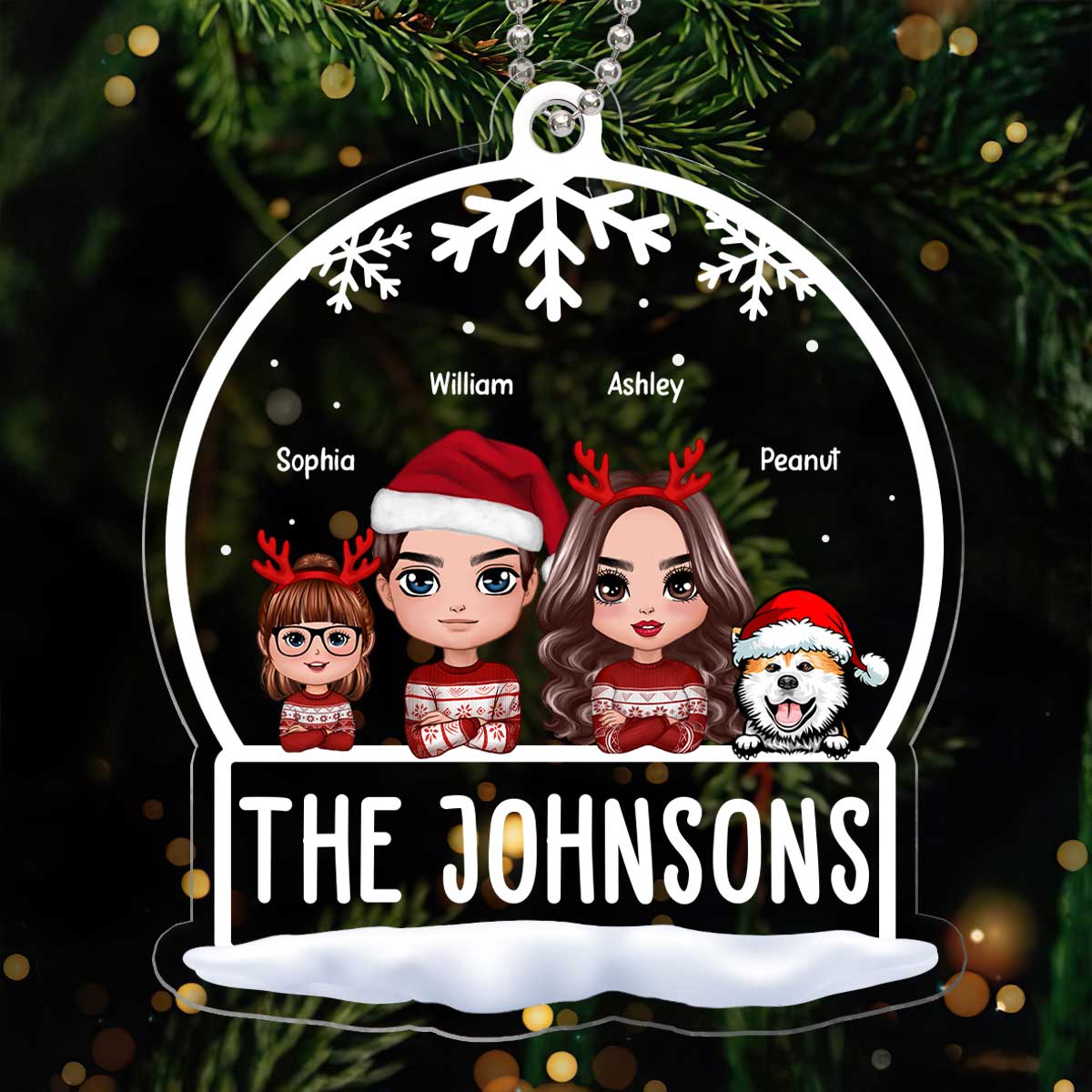 Family Peeking Snow Globe Personalized Acrylic Ornament - Image 3