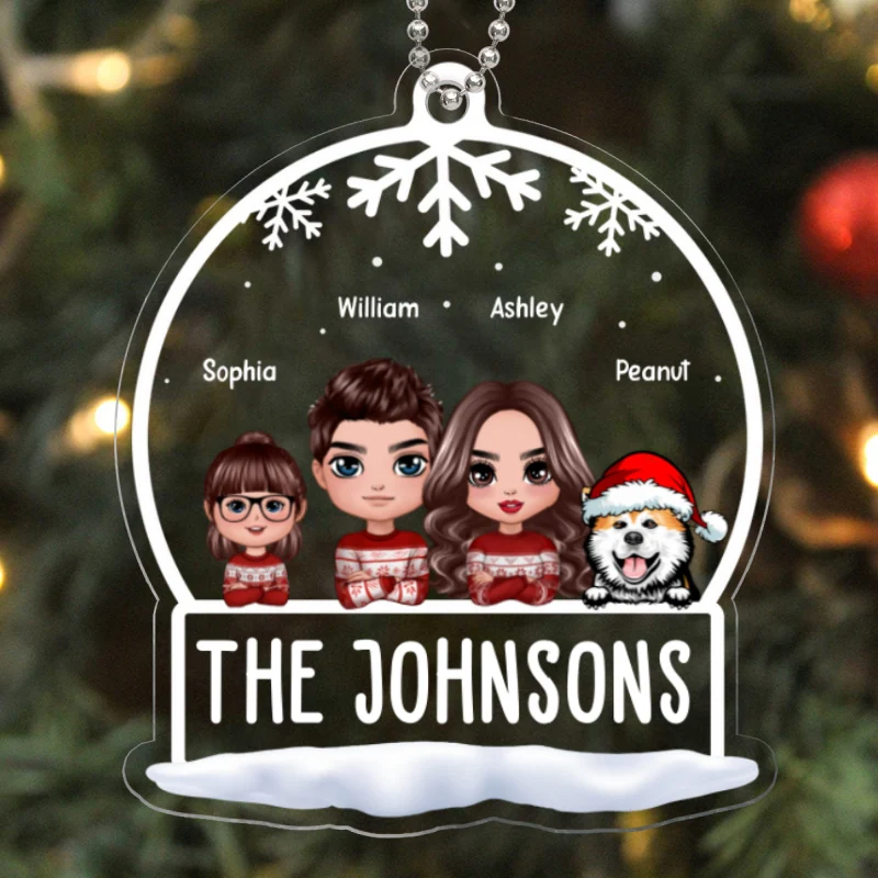 Family Peeking Snow Globe Personalized Acrylic Ornament - Image 4