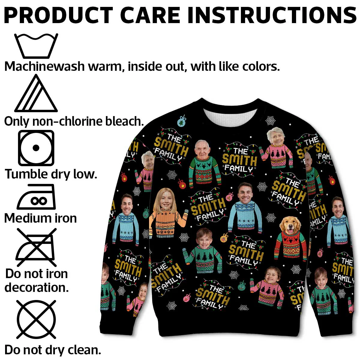 Family Photo Upload Funny Christmas Personalized Faux Knit Ugly Sweater - Image 6
