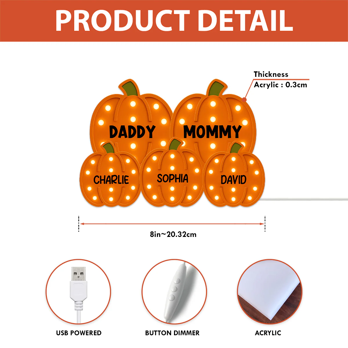 3D Effect Family Pumpkin Patch Marquee Pattern Texture - Personalized Light Box - Cozy Fall Vibe Home Decoration - Image 6