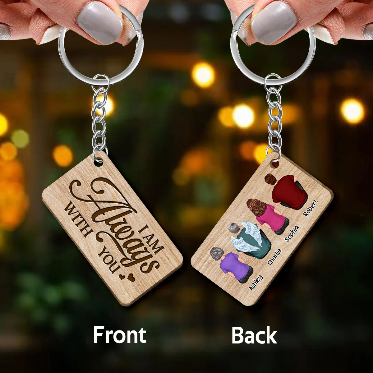 Family Remembrance Gift Memorial Always With You Family Kid Dog Cat Personalized Wooden Keychain - Image 3