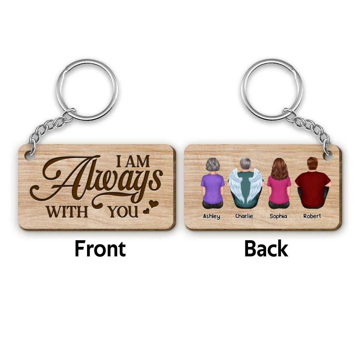 Family Remembrance Gift Memorial Always With You Family Kid Dog Cat Personalized Wooden Keychain - Image 4