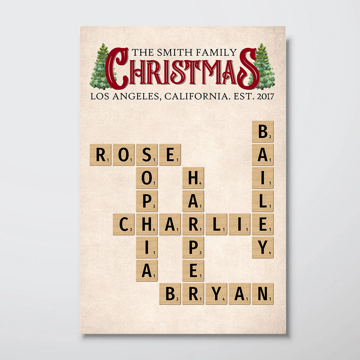 Family Rustic Christmas Crossword Puzzle Art Family Bond Personalized Poster, Christmas Decor - Image 2