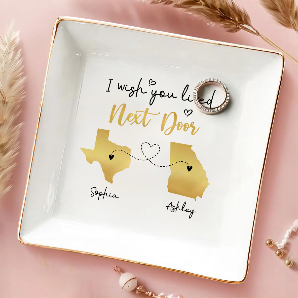 Family Siblings Sisters Friends Long Distance Personalized Ceramic Jewelry Dish, Togetherness Christmas Gift - Image 2