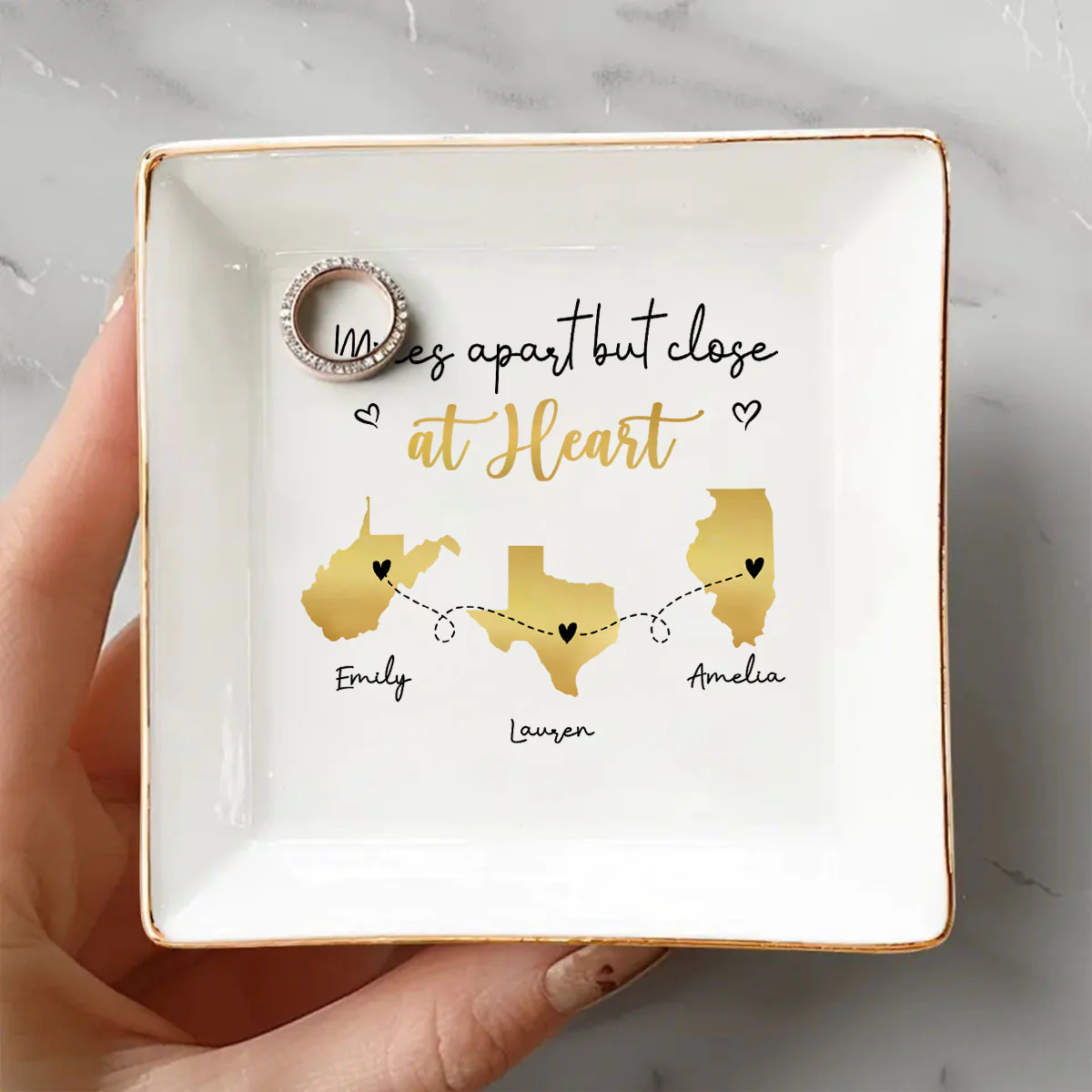 Family Siblings Sisters Friends Long Distance Personalized Ceramic Jewelry Dish, Togetherness Christmas Gift - Image 3