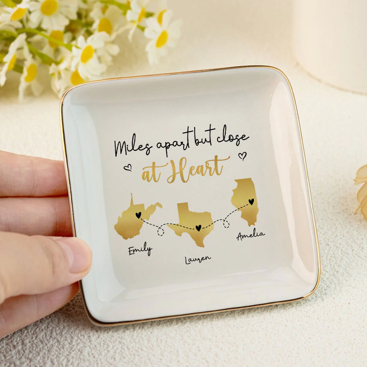 Family Siblings Sisters Friends Long Distance Personalized Ceramic Jewelry Dish, Togetherness Christmas Gift - Image 4