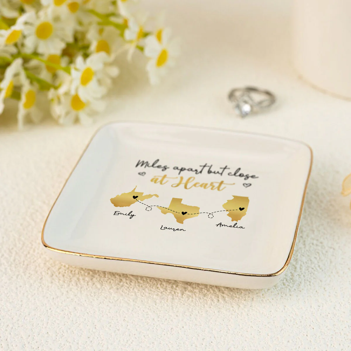Family Siblings Sisters Friends Long Distance Personalized Ceramic Jewelry Dish, Togetherness Christmas Gift - Image 5