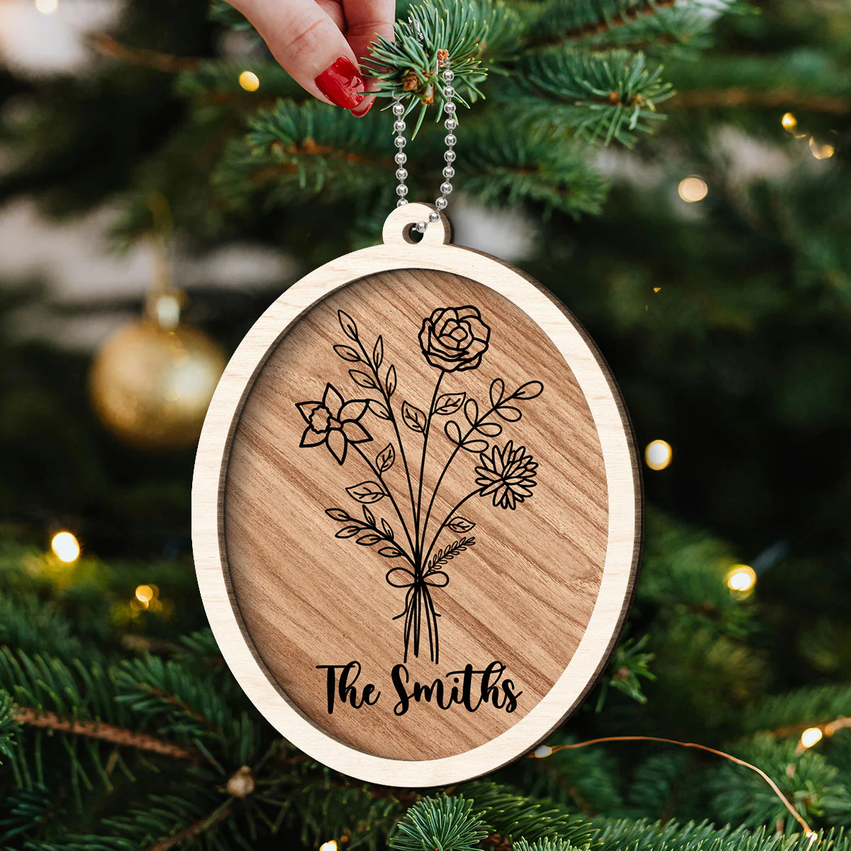 Family Sisters Besties Birth Month Flowers Bouquet Personalized 2-Layer Wooden Ornament, Christmas Gift - Image 5