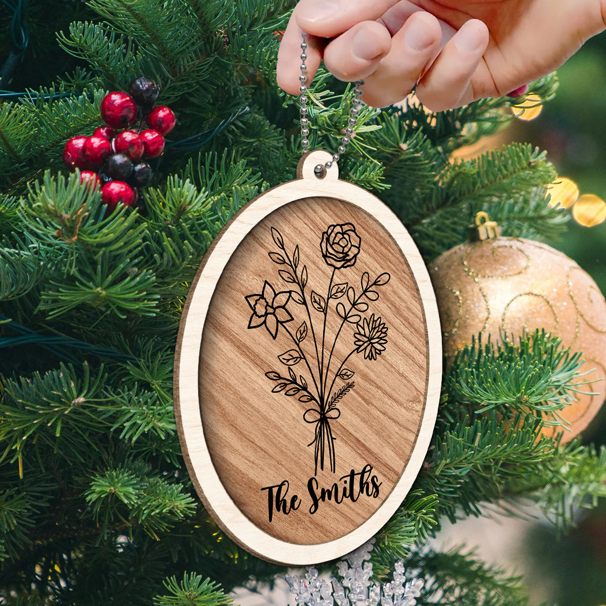 Family Sisters Besties Birth Month Flowers Bouquet Personalized 2-Layer Wooden Ornament, Christmas Gift - Image 6