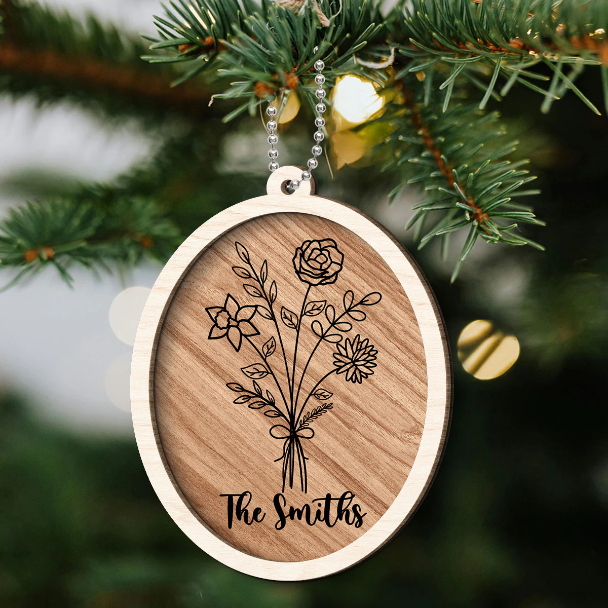 Family Sisters Besties Birth Month Flowers Bouquet Personalized 2-Layer Wooden Ornament, Christmas Gift - Image 7