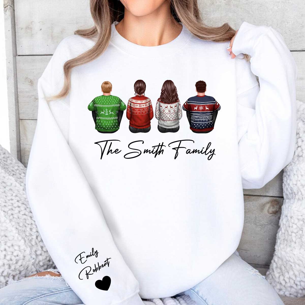 Family Sitting Back View Christmas Personalized Sleeve Printed Sweatshirt - Image 3
