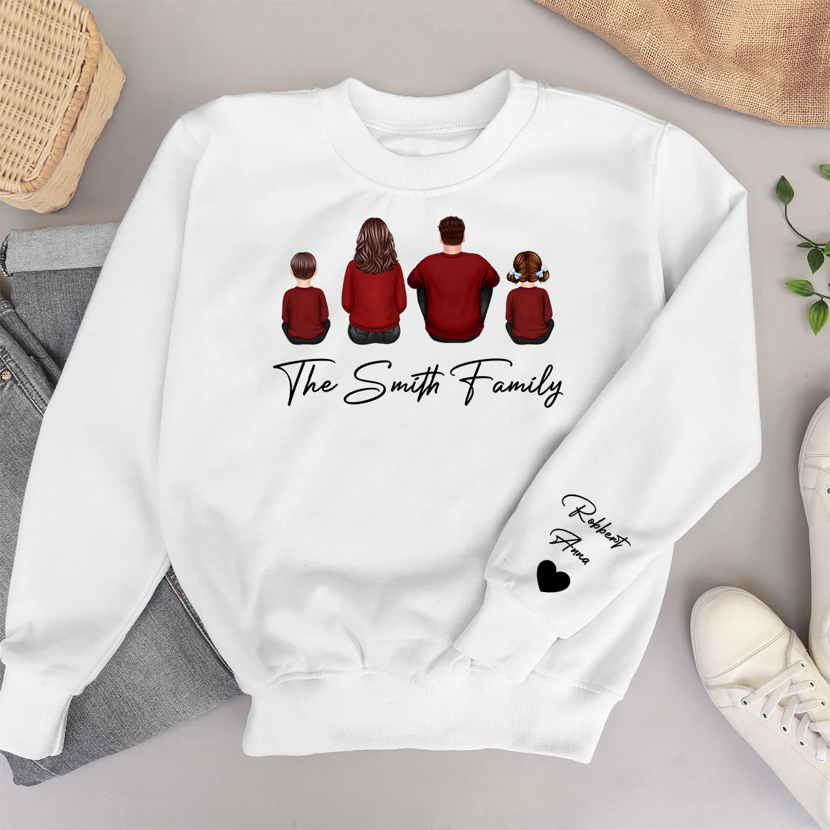 Family Sitting Back View Christmas Personalized Sleeve Printed Sweatshirt - Image 4