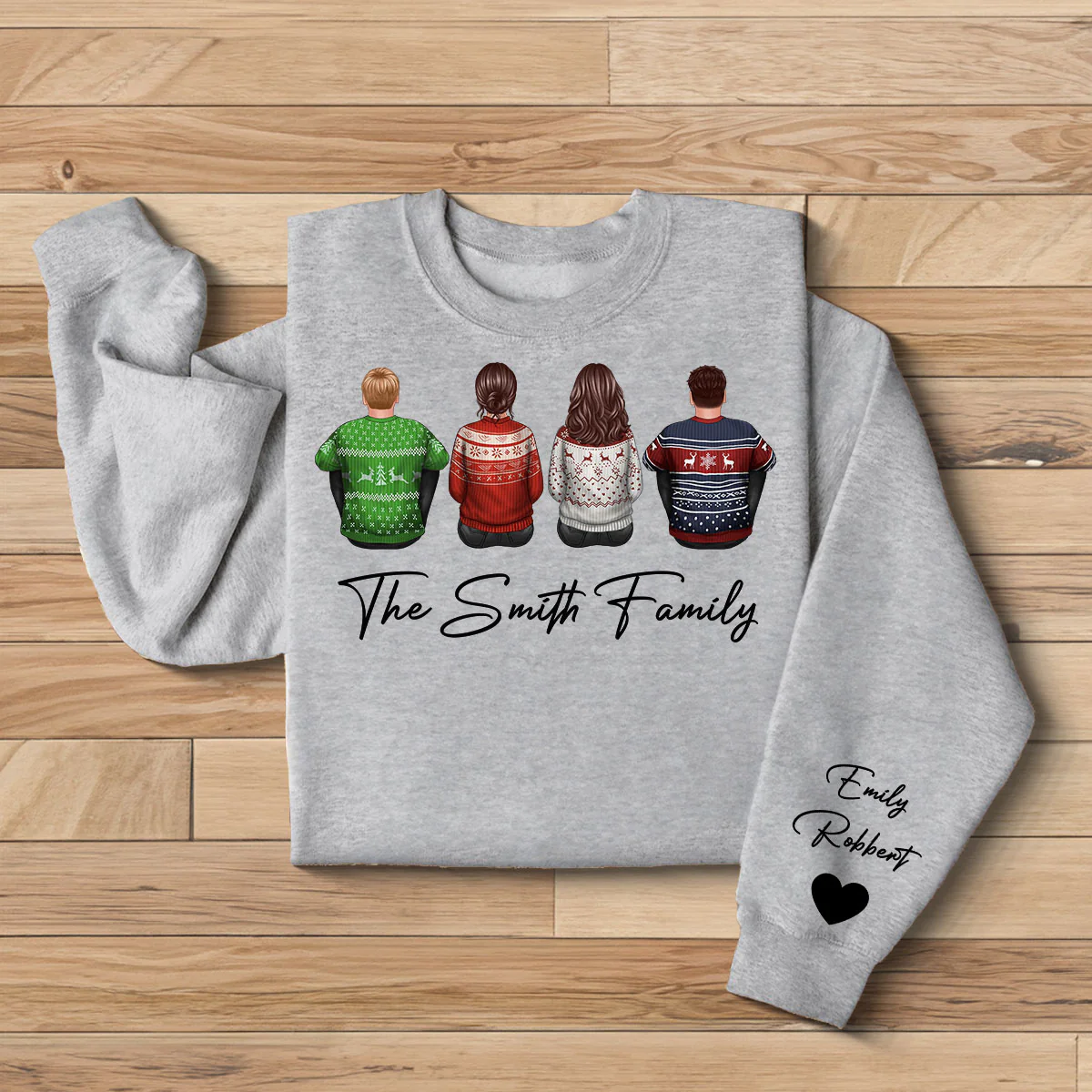 Family Sitting Back View Christmas Personalized Sleeve Printed Sweatshirt - Image 5